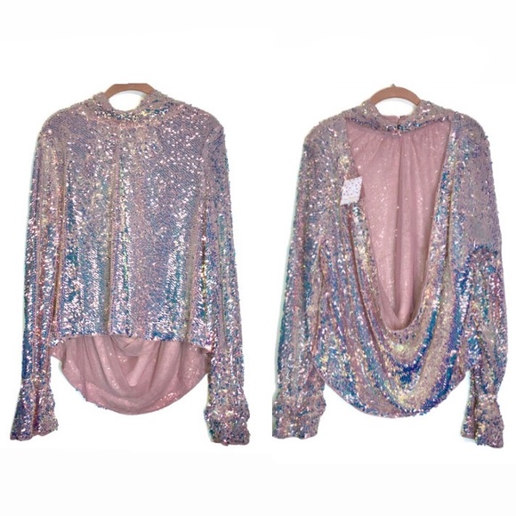 Free People Tops - Free People Moonstruck Lilac Glow low back sequin bell sleeve top